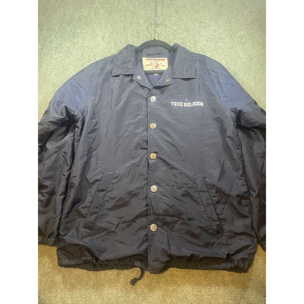 True Religion Crest Coach Fleece Lined Windbreaker Jacket Men's Size L